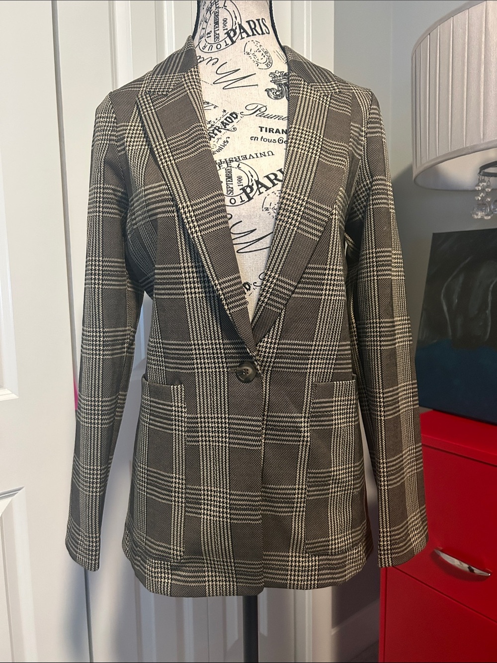 NWOT Plaid Single-Button Blazer in Brown and Cream